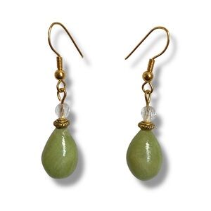 Chic Gold and Olive Green Teardrop Dangle Earrings